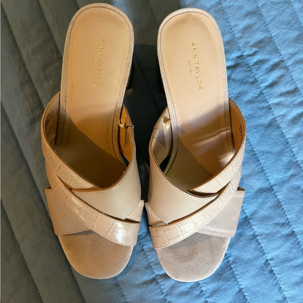 Ann Taylor Beige Cross-Strap Mules